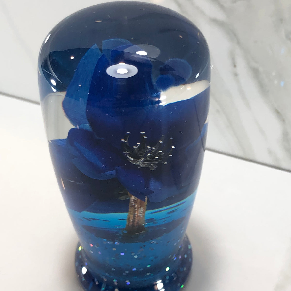95mm Blue Blossom Resin Shift Knob — 3.5 in, 12mm x 1.25