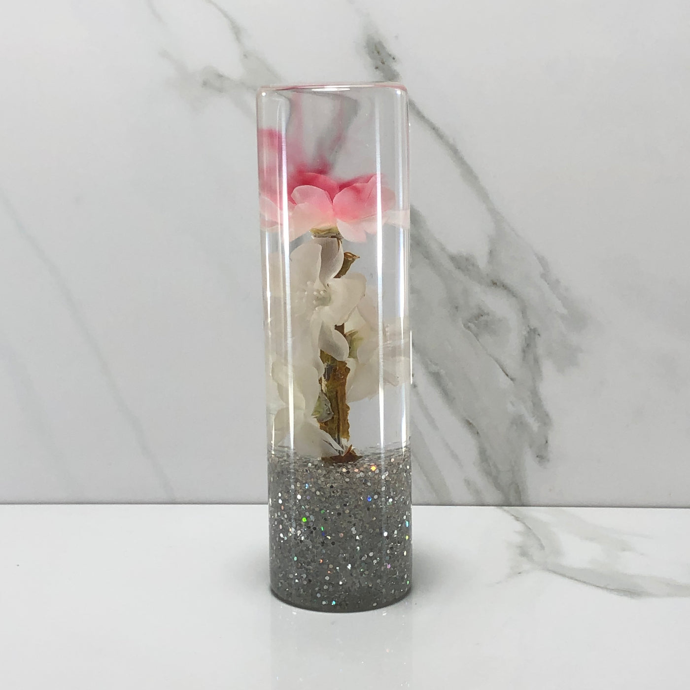 140mm White Blossom Resin Shift Knob — 5.5 in, 12mm x 1.25