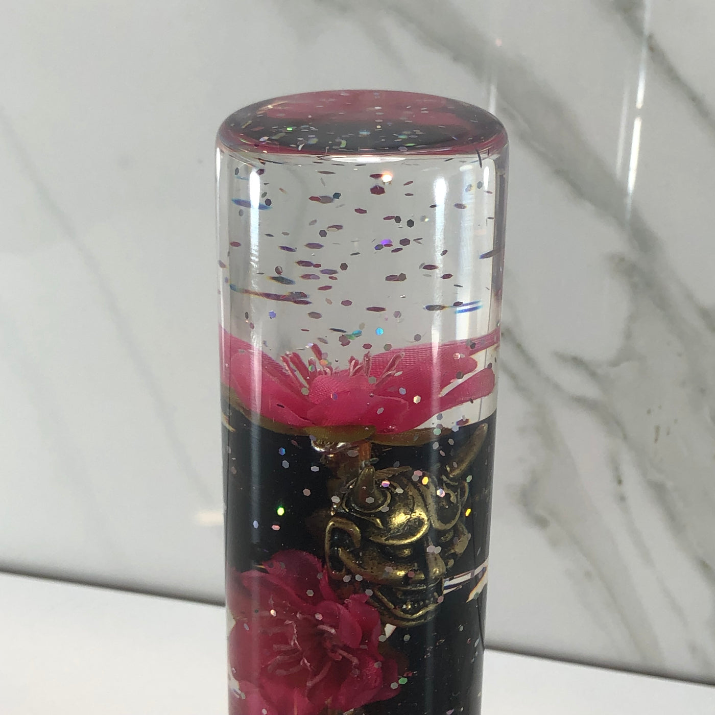 140mm Pink Black Blossom Oni Resin Shift Knob — 5.5 in, 12mm x 1.25
