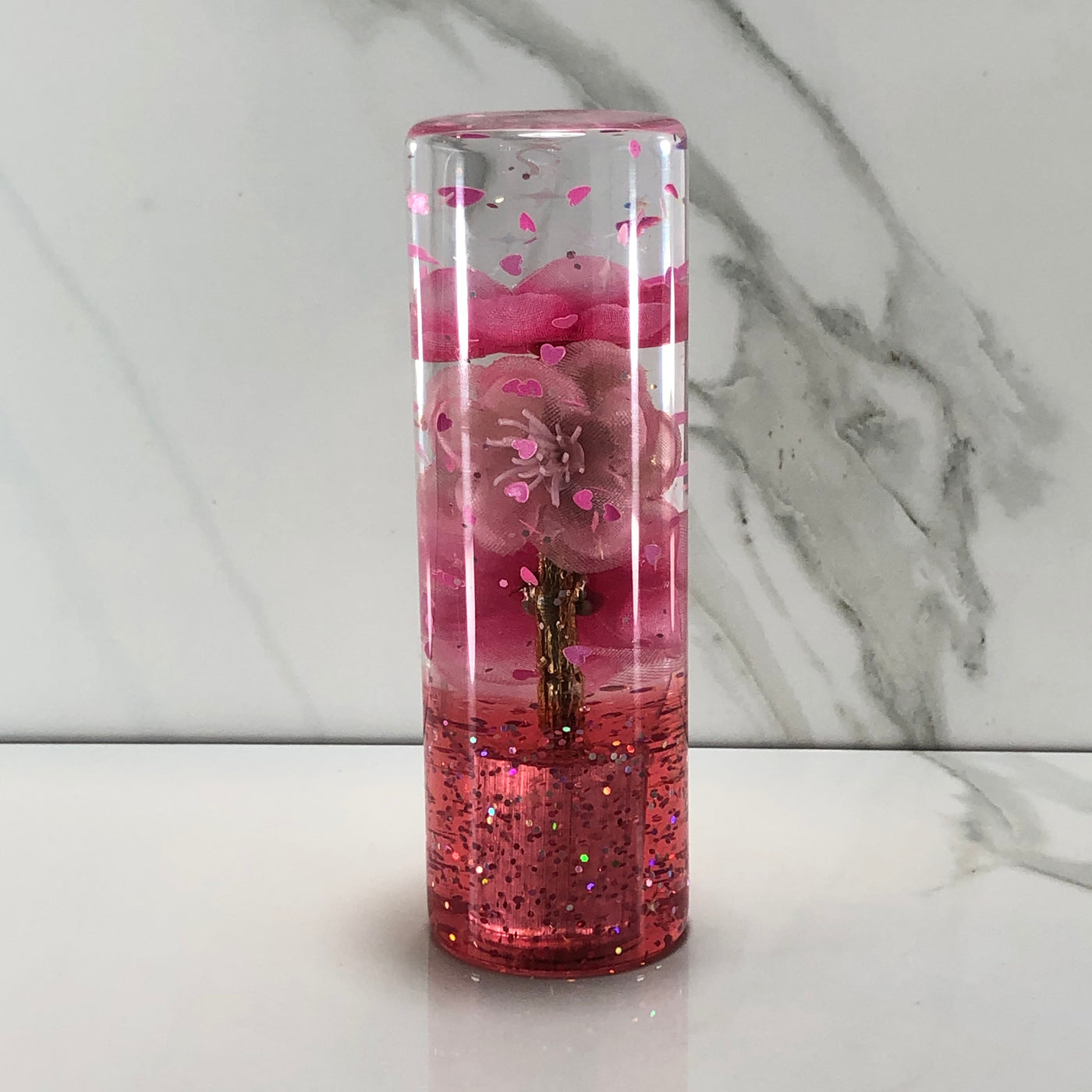115mm Pink Blossom Charm Resin Shift Knob — 4.5 in, 12mm x 1.25