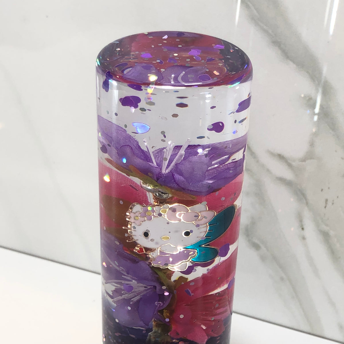 115mm Purple Pink Cherry Blossom Charm Resin Shift Knob — 4.5 in, 12mm x 1.25