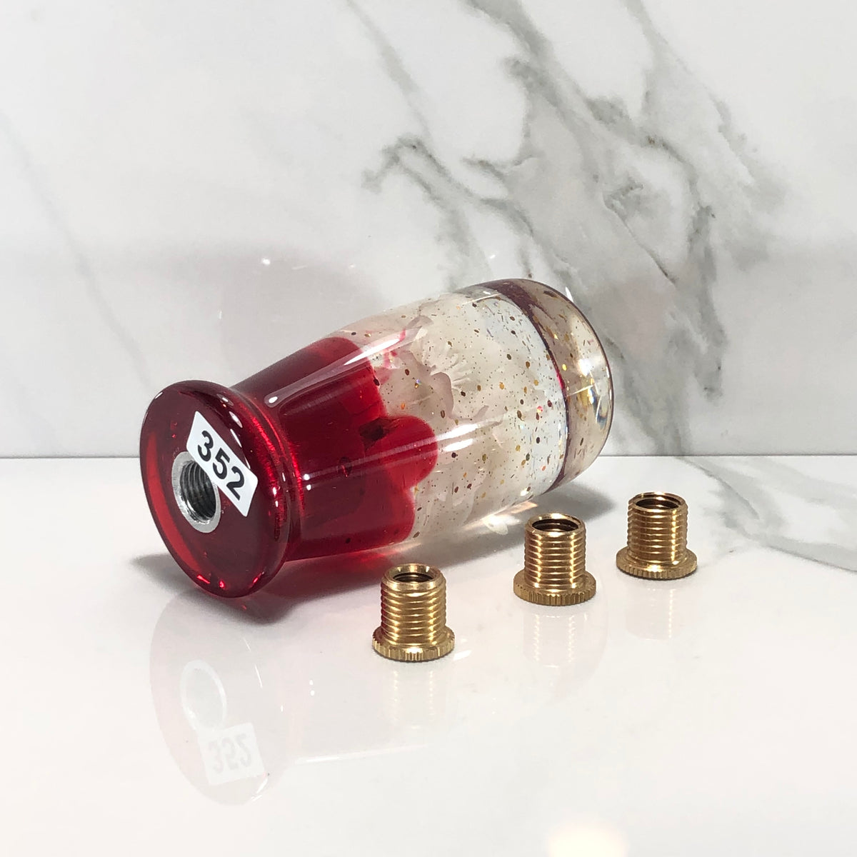 95mm White Blossom Resin Shift Knob — 3.5 in, 12mm x 1.25