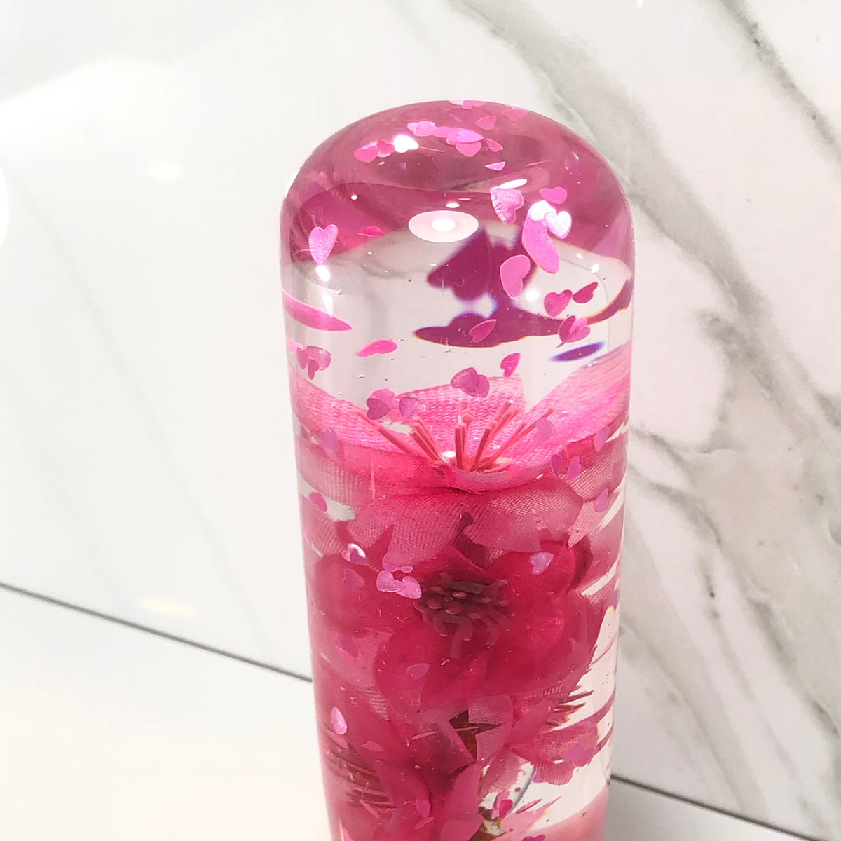 140mm Pink Blossom Resin Shift Knob — 5.5 in, 12mm x 1.25