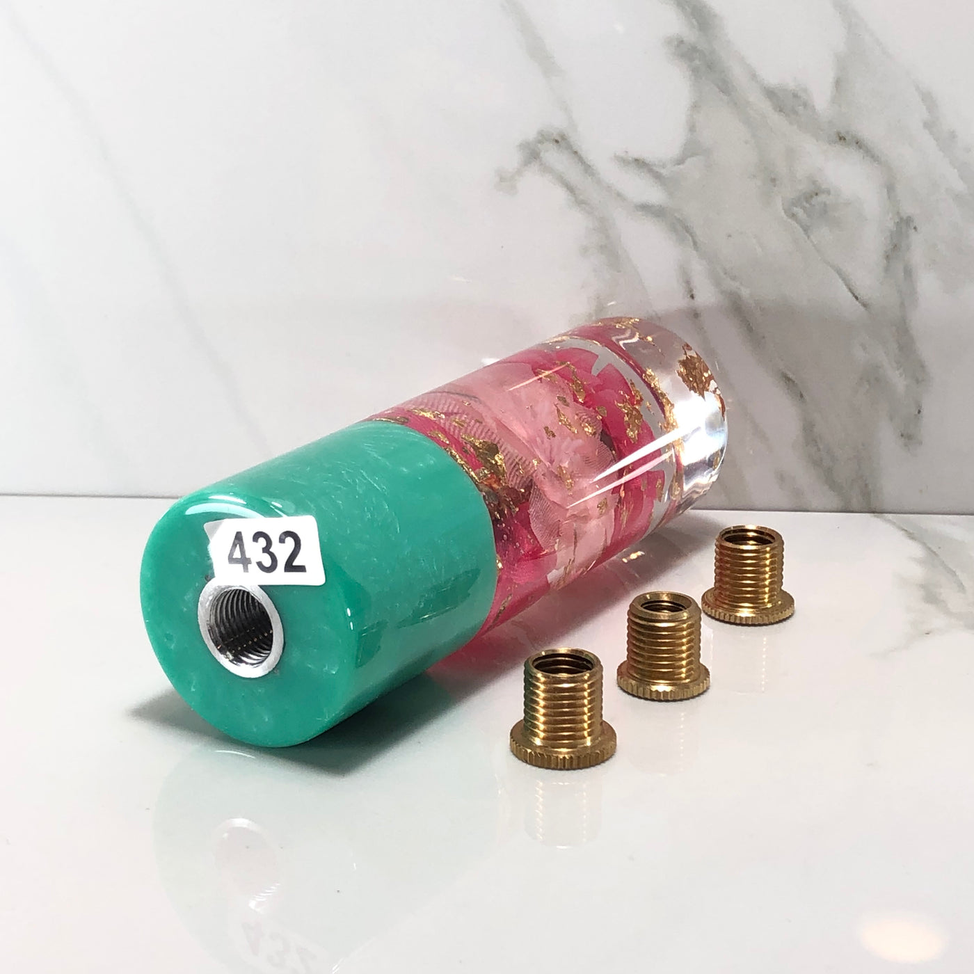 115mm Hot Pink Gold Gold Leaf Blossom Resin Shift Knob — 4.5 in, 12mm x 1.25