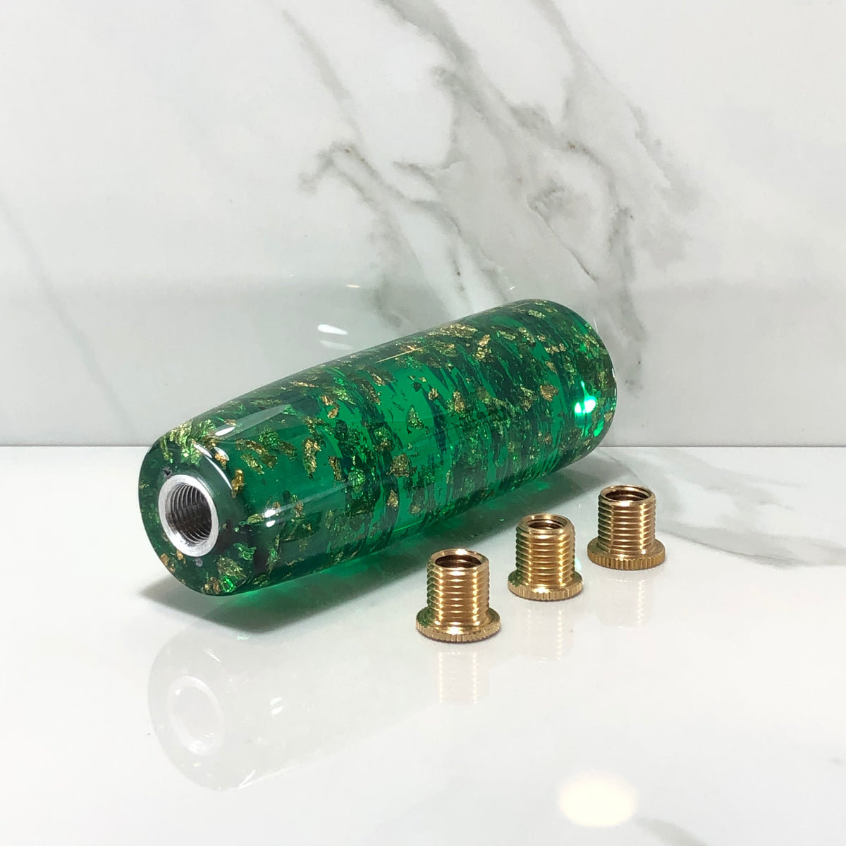 115mm Green Gold Gold Leaf Joystick Resin Shift Knob — 4.5 in, 12mm x 1.25