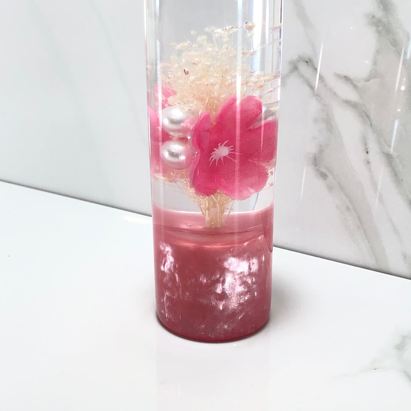 115mm Pink Stardust Blossom Resin Shift Knob — 4.5 in, 12mm x 1.25