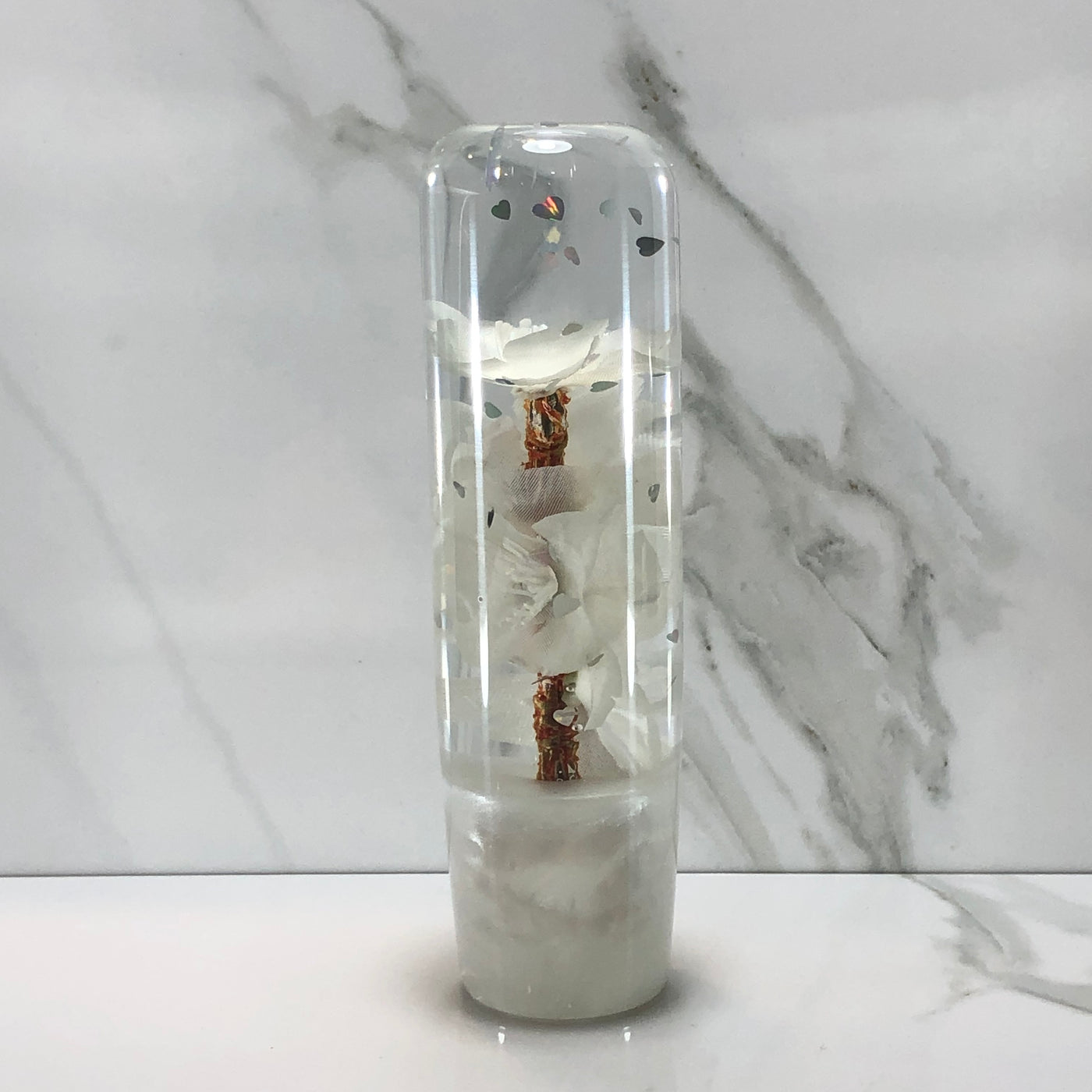 140mm White Blossom Resin Shift Knob — 5.5 in, 12mm x 1.25