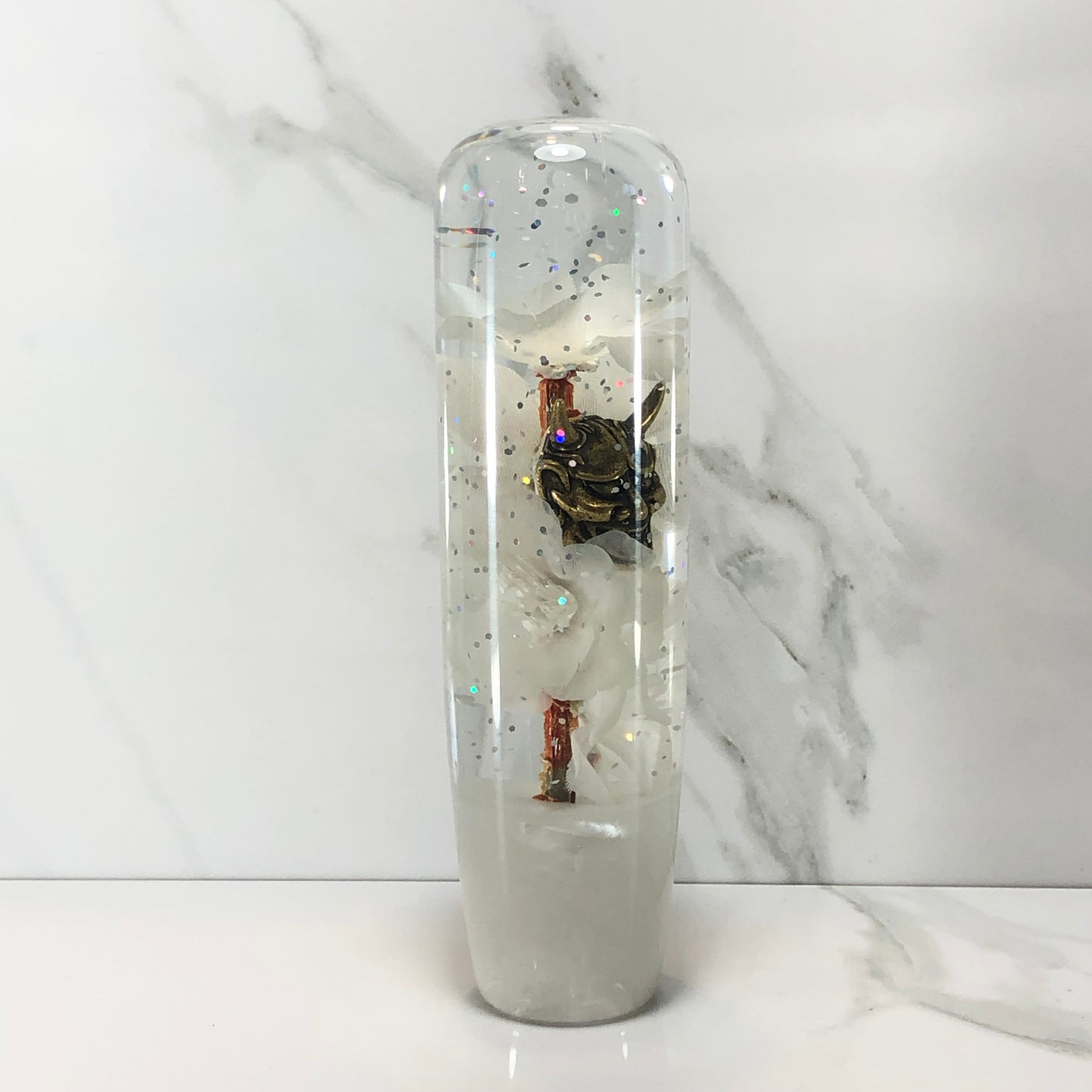140mm White Blossom Oni Resin Shift Knob — 5.5 in, 12mm x 1.25