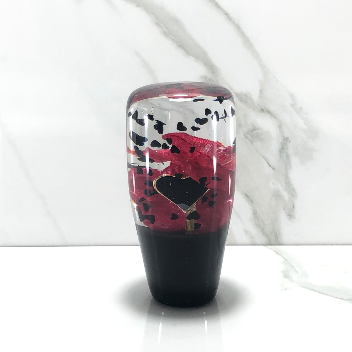95mm Red Blossom Heart Resin Shift Knob — 3.5 in, 12mm x 1.25
