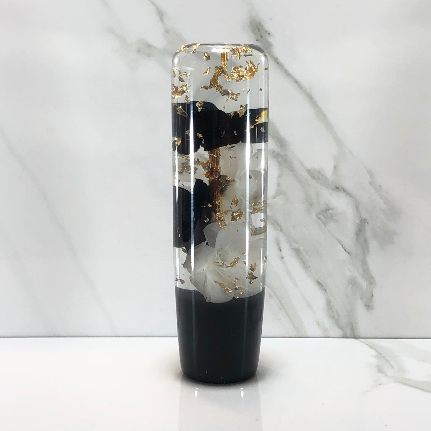 140mm Black White Resin Shift Knob — 5.5 in, 12mm x 1.25