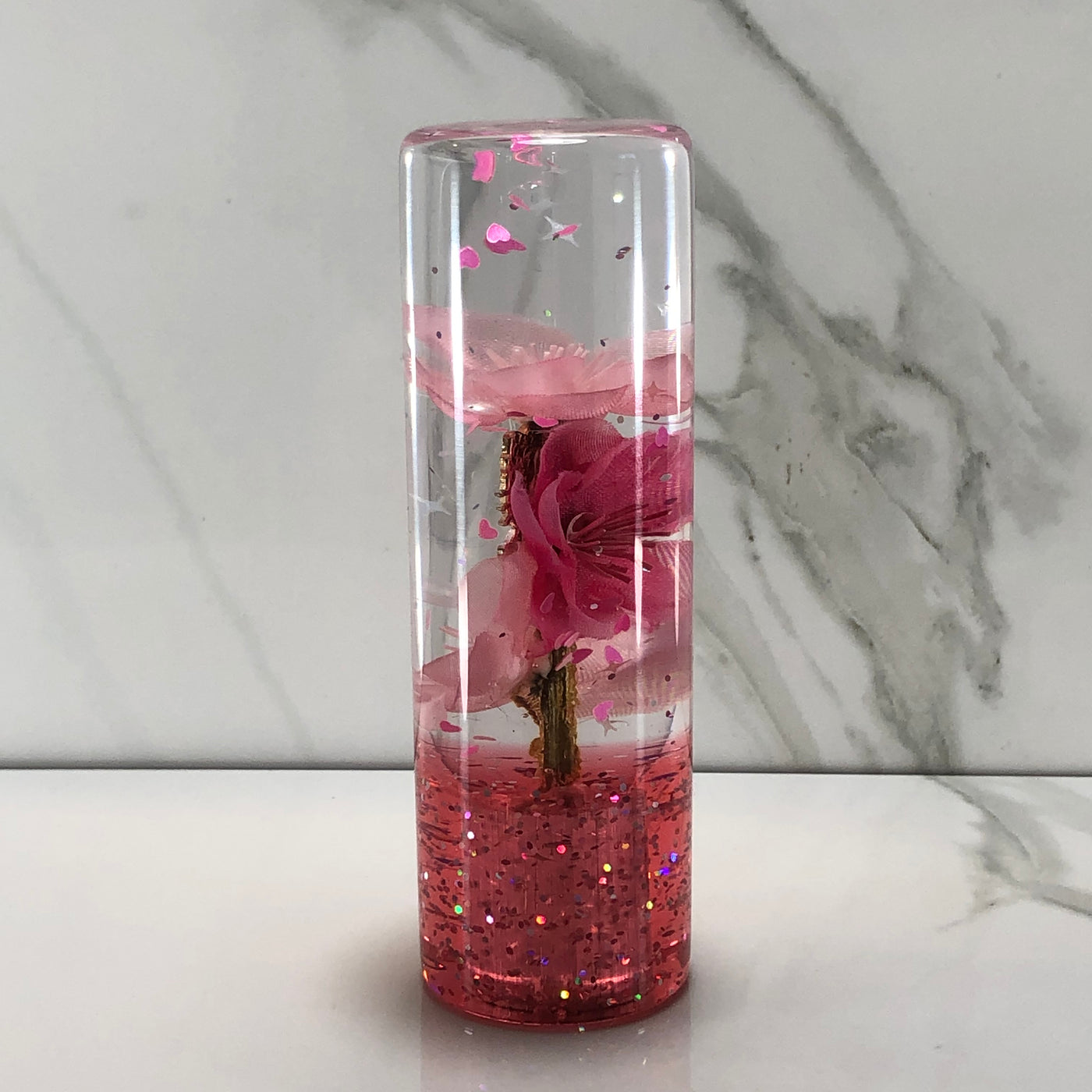 115mm Pink Blossom Charm Resin Shift Knob — 4.5 in, 12mm x 1.25