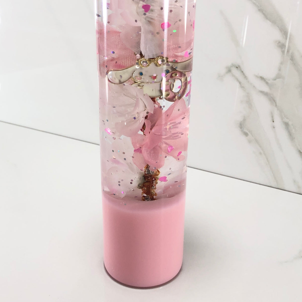 190mm Pink White Blossom Charm Resin Shift Knob — 7.5 in, 12mm x 1.25