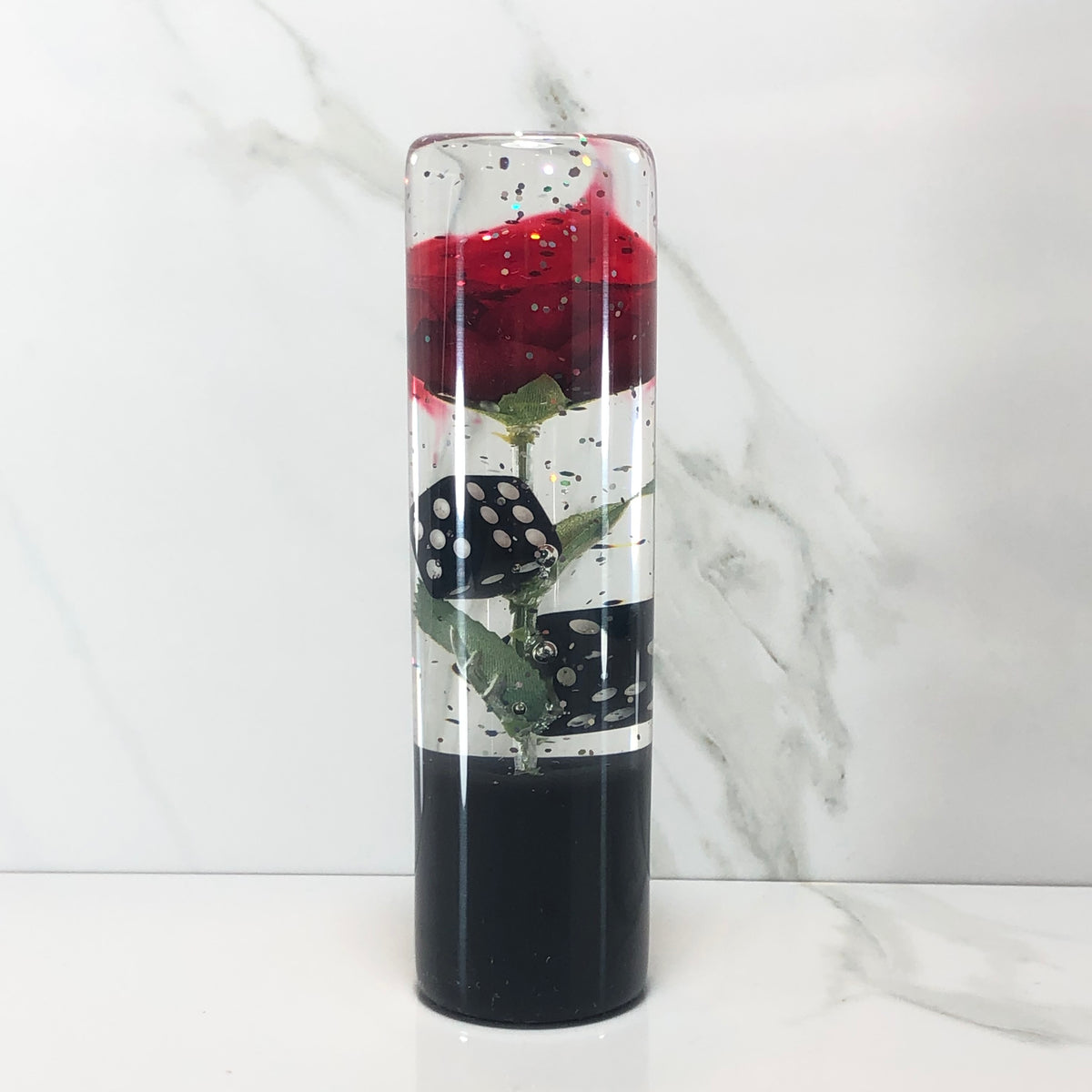 140mm Red Rose Dice Resin Shift Knob — 5.5 in, 12mm x 1.25