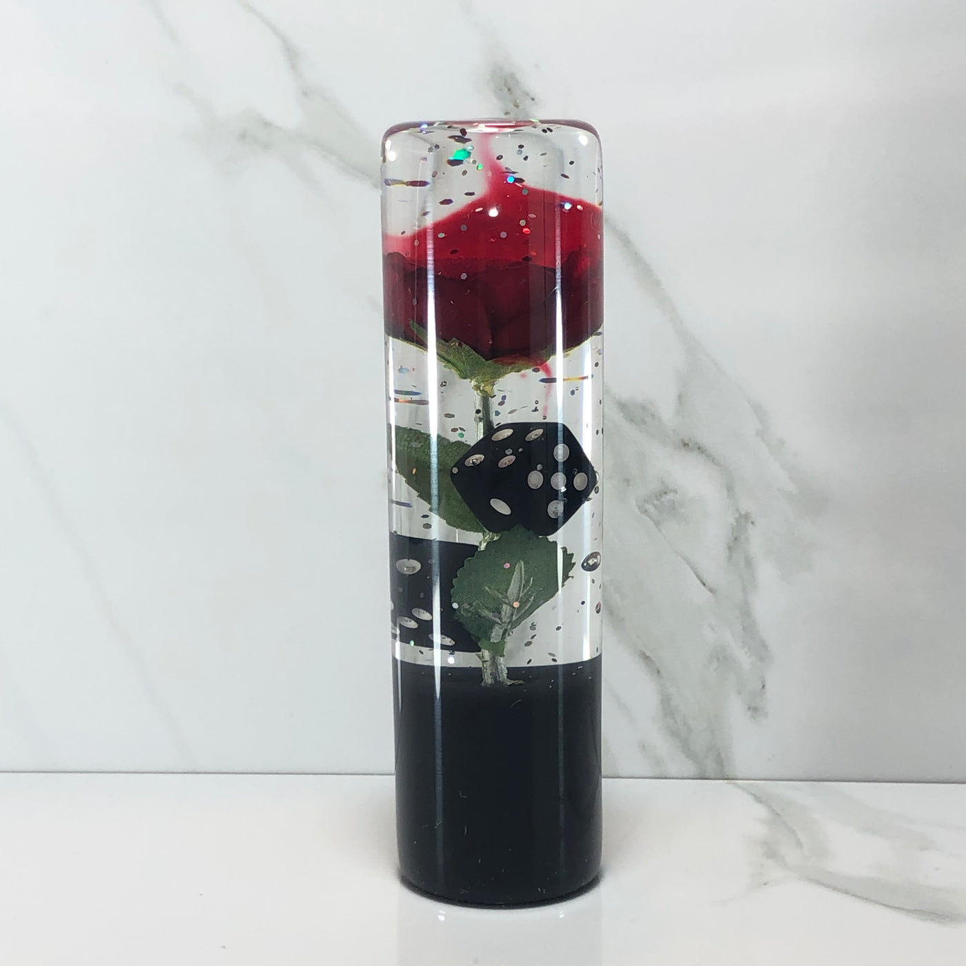 140mm Red Rose Dice Resin Shift Knob — 5.5 in, 12mm x 1.25