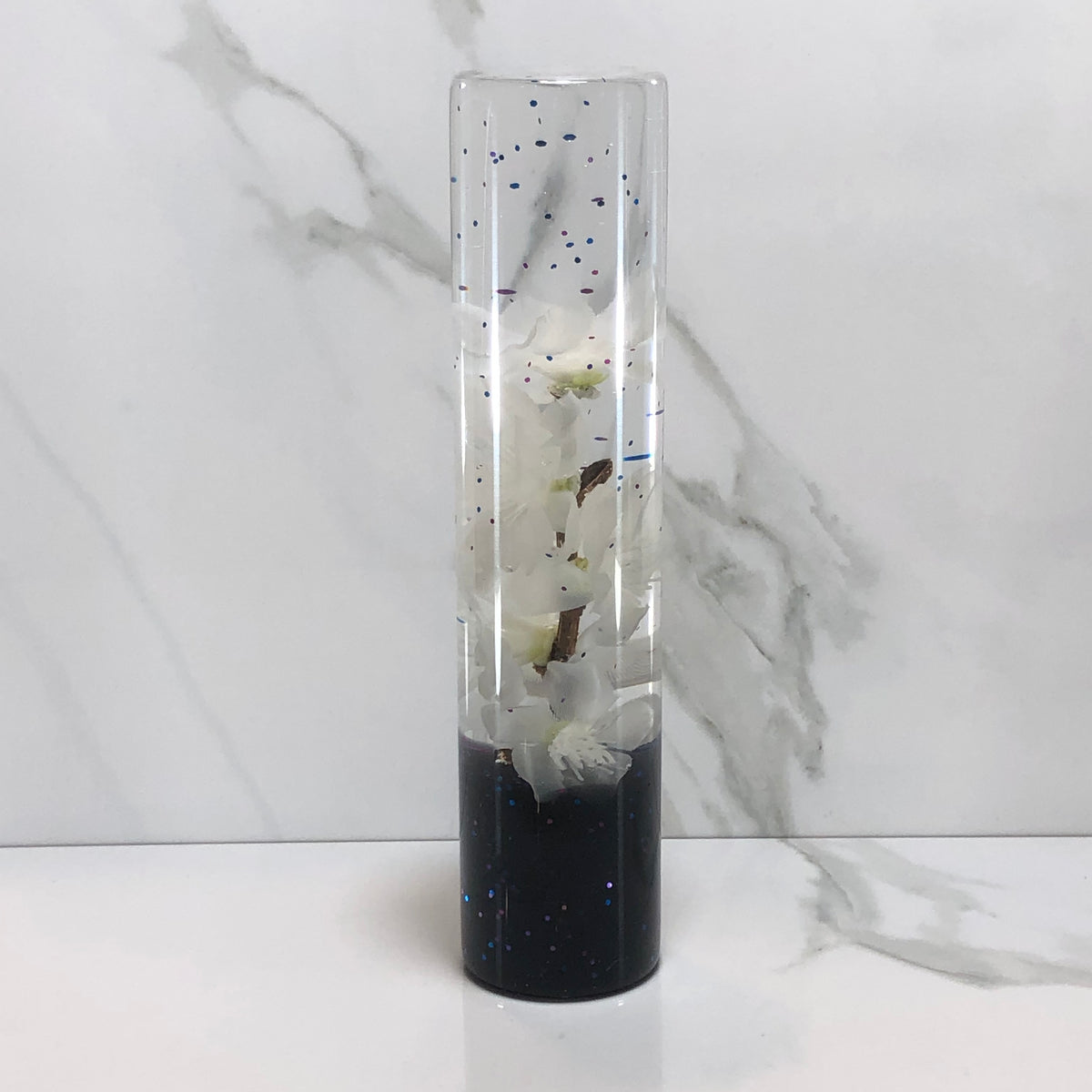 190mm White Blossom Resin Shift Knob — 7.5 in, 12mm x 1.25