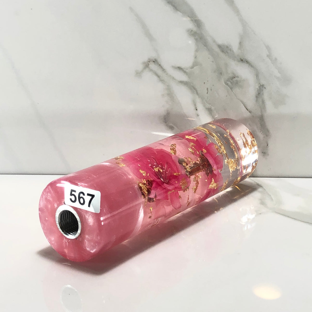 140mm Pink Cherry Blossom Resin Shift Knob — 5.5 in, 12mm x 1.25
