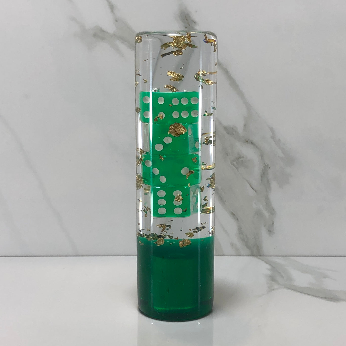 140mm Green Dice Resin Shift Knob — 5.5 in, 12mm x 1.25