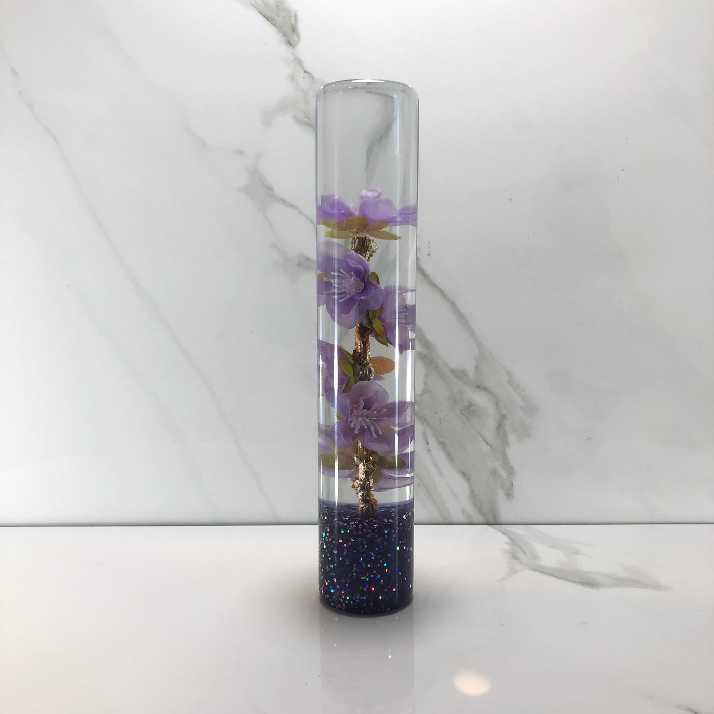 190mm Purple Cherry Blossom Resin Shift Knob — 7.5 in, 12mm x 1.25