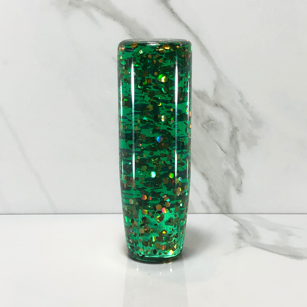 115mm Green Gold Flakes Joystick Resin Shift Knob — 4.5 in, 12mm x 1.25