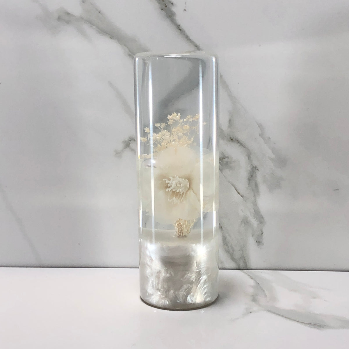 115mm White Stardust Cherry Blossom Resin Shift Knob — 4.5 in, 12mm x 1.25