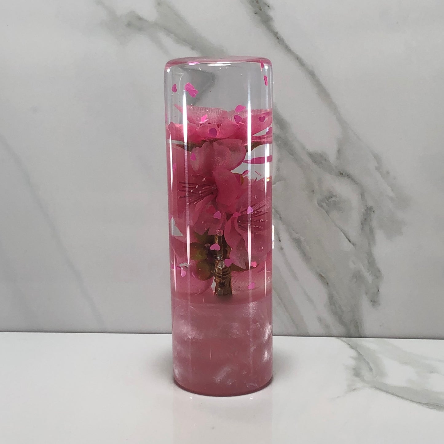 Mr__Grip 5 1/2 Inch Resin Custom Shift Knob Pink And white Cherry Blossom  JDM