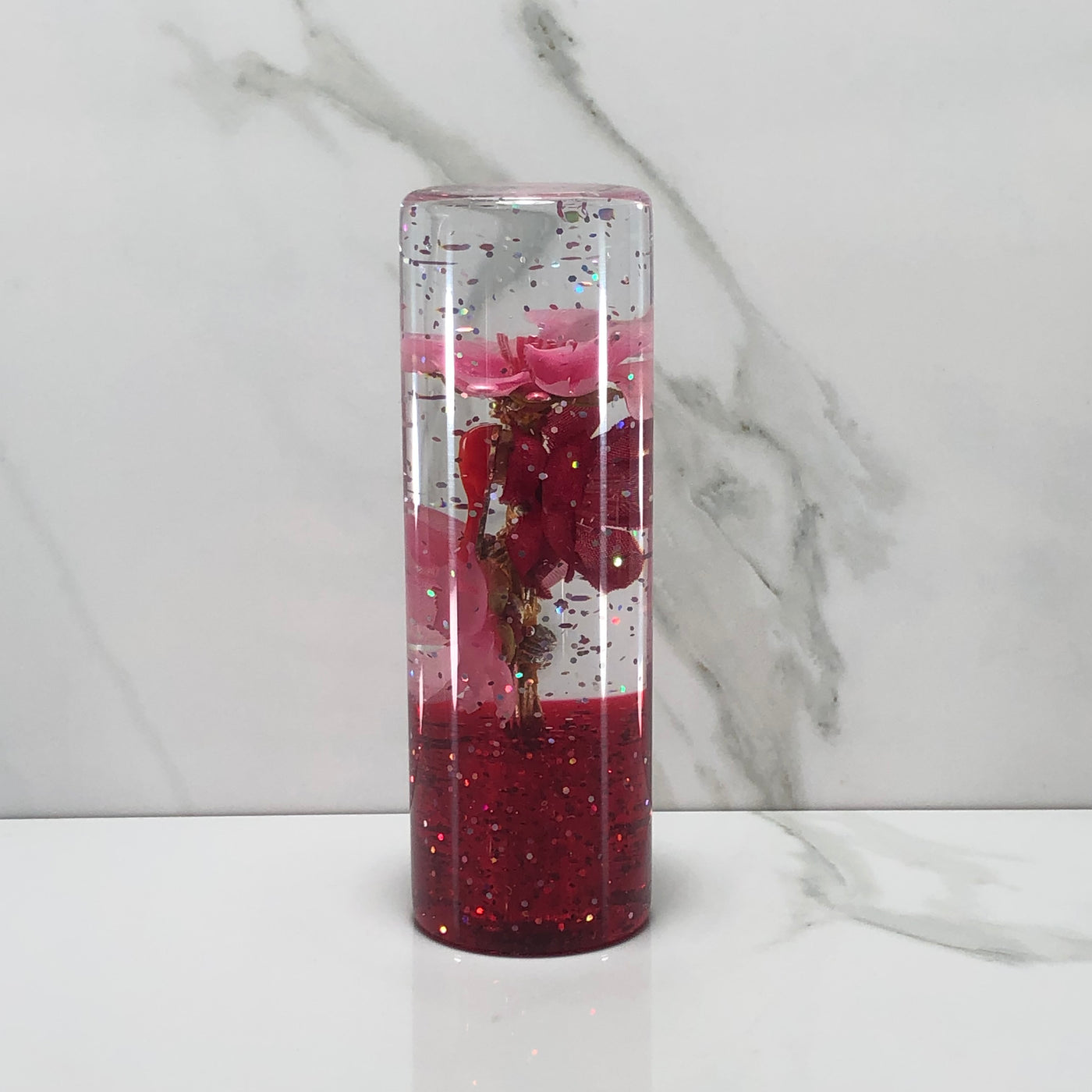 115mm Pink Red Blossom Heart Resin Shift Knob — 4.5 in, 12mm x 1.25