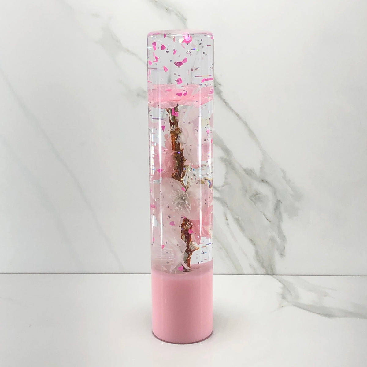 190mm Pink White Blossom Charm Resin Shift Knob — 7.5 in, 12mm x 1.25