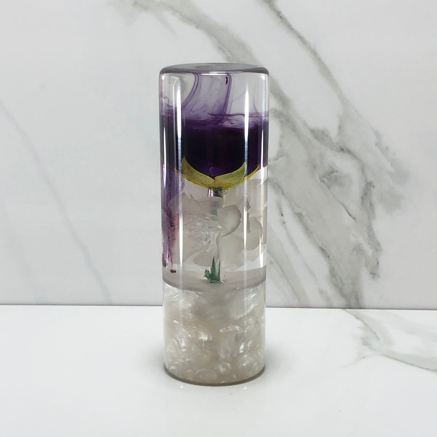 115mm Purple White Rose Blossom Resin Shift Knob — 4.5 in, 12mm x 1.25