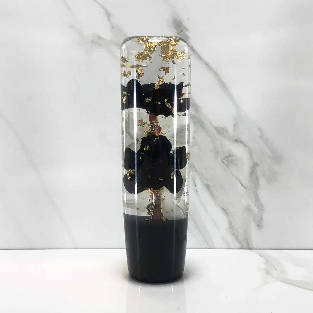 140mm Black White Resin Shift Knob — 5.5 in, 12mm x 1.25