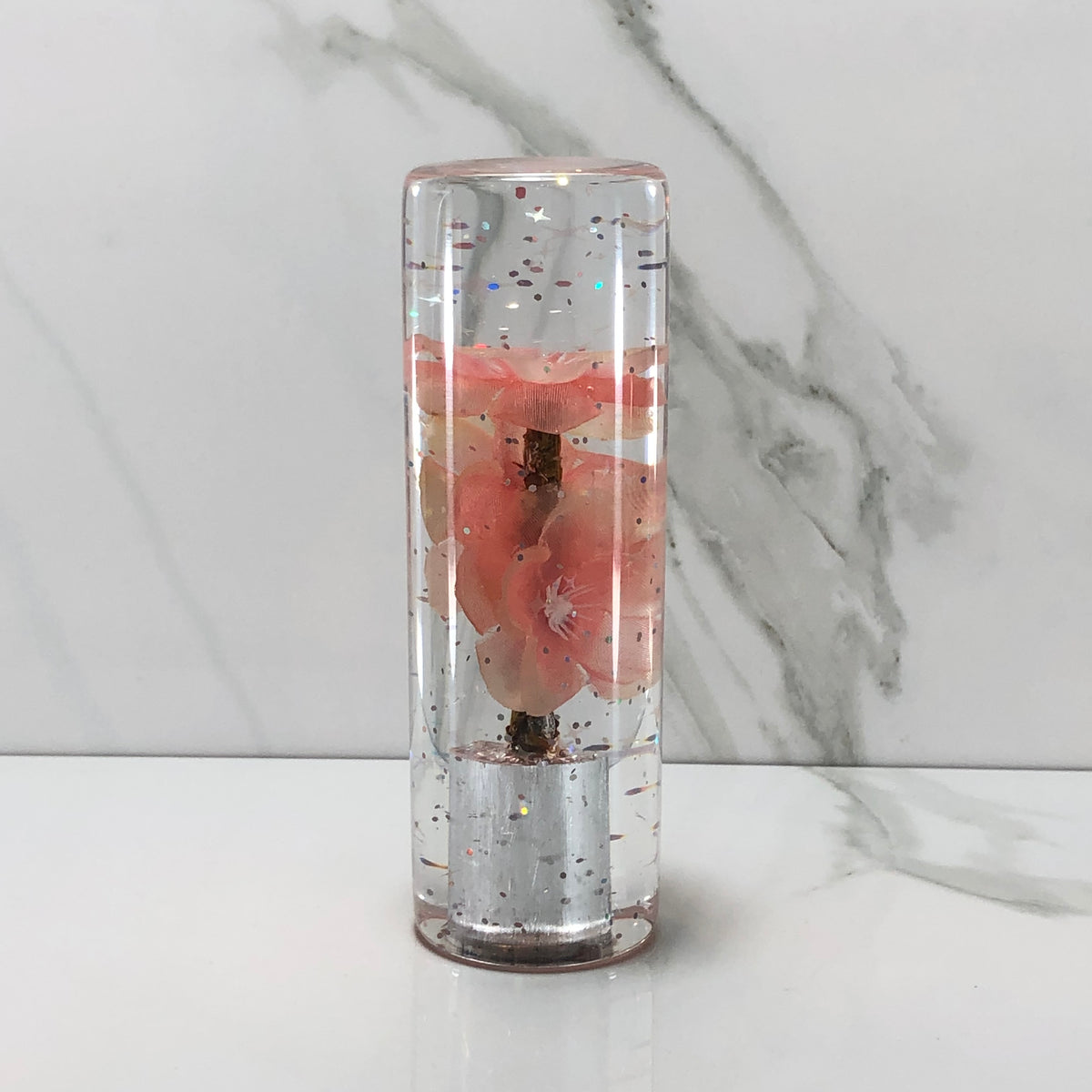 115mm Peach Cherry Blossom Resin Shift Knob — 4.5 in, 12mm x 1.25