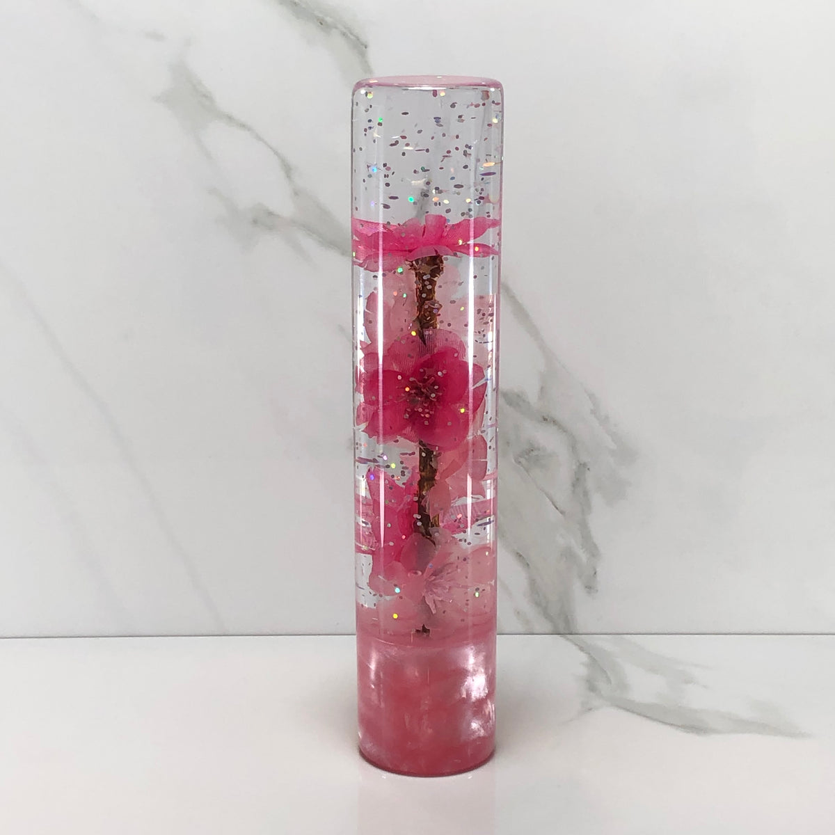 190mm Pink Blossom Resin Shift Knob — 7.5 in, 12mm x 1.25
