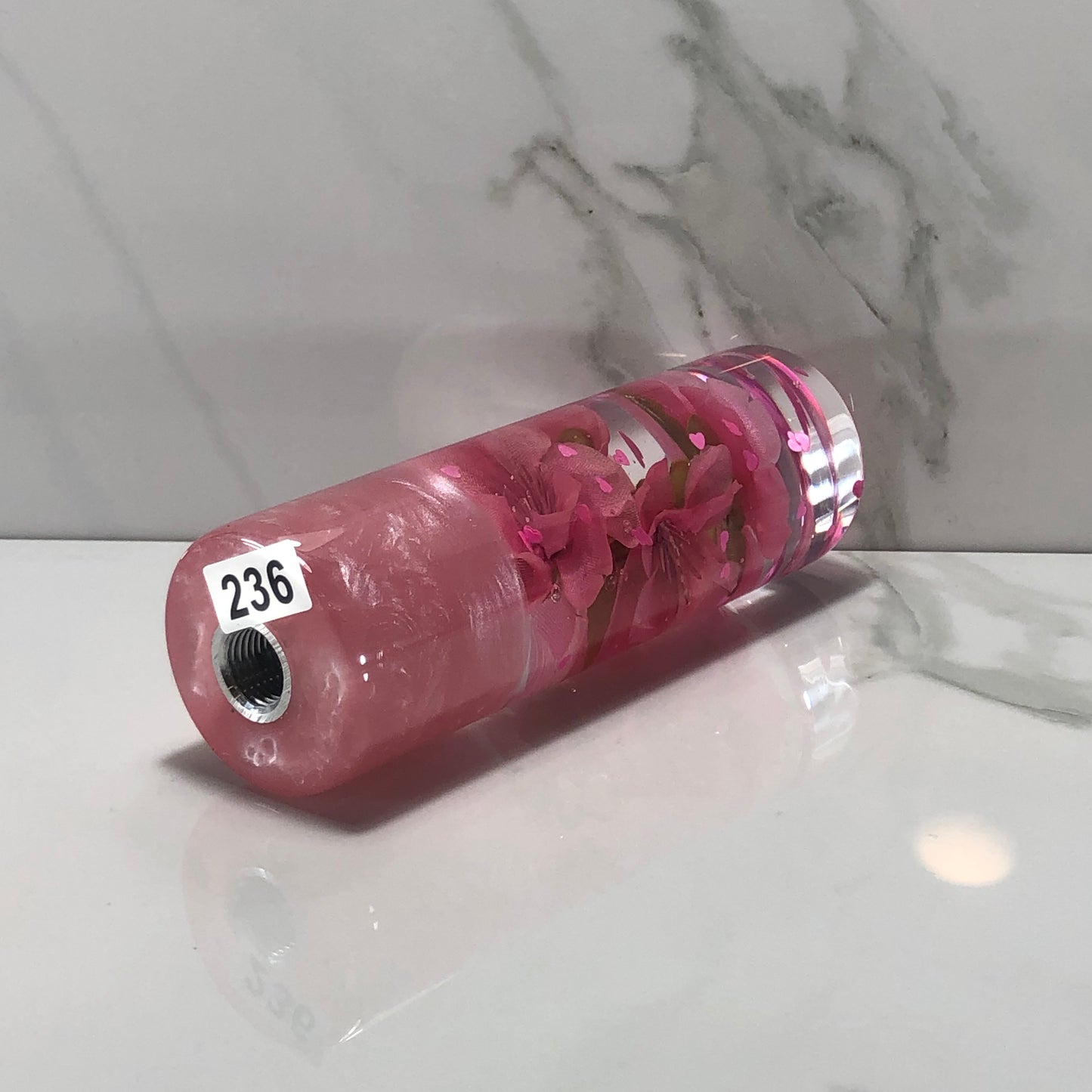 Mr__Grip 5 1/2 Inch Resin Custom Shift Knob Pink And white Cherry Blossom  JDM