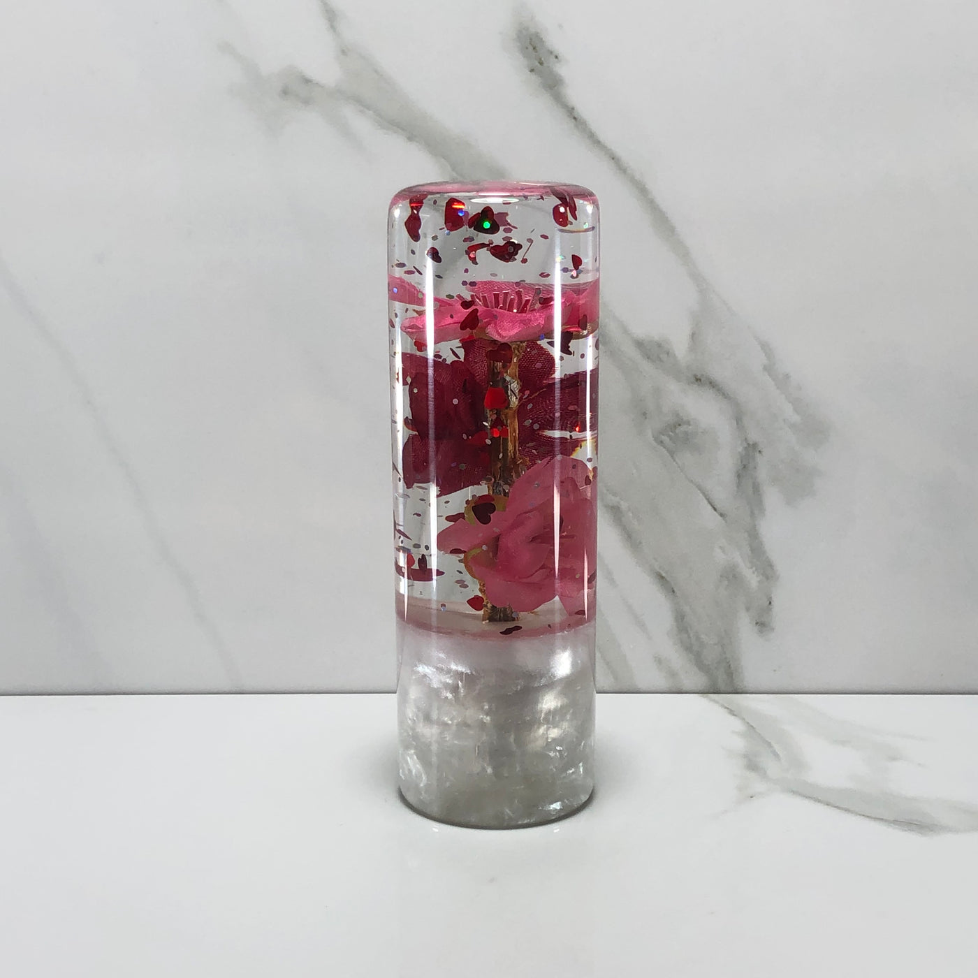 115mm Pink Red Blossom Heart Resin Shift Knob — 4.5 in, 12mm x 1.25