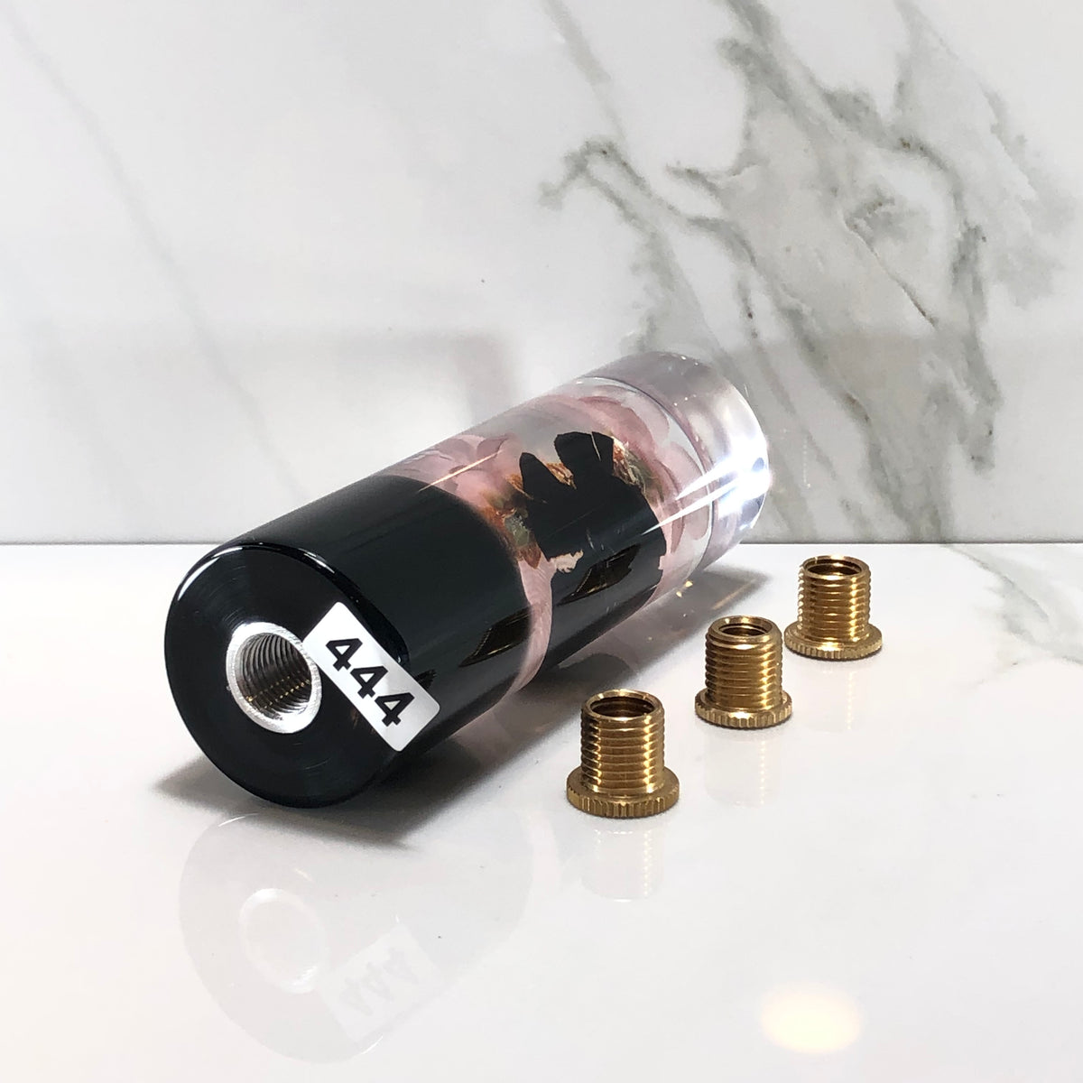 115mm Pink Black Blossom Resin Shift Knob — 4.5 in, 12mm x 1.25