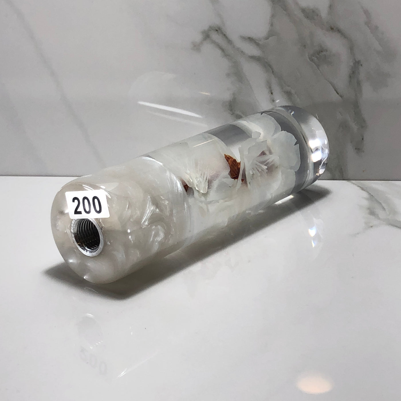 140mm White Blossom Resin Shift Knob — 5.5 in, 12mm x 1.25
