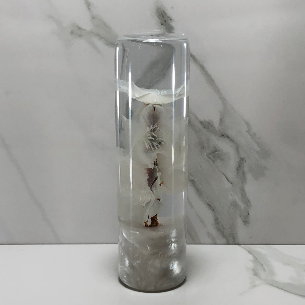 140mm White Blossom Resin Shift Knob — 5.5 in, 12mm x 1.25