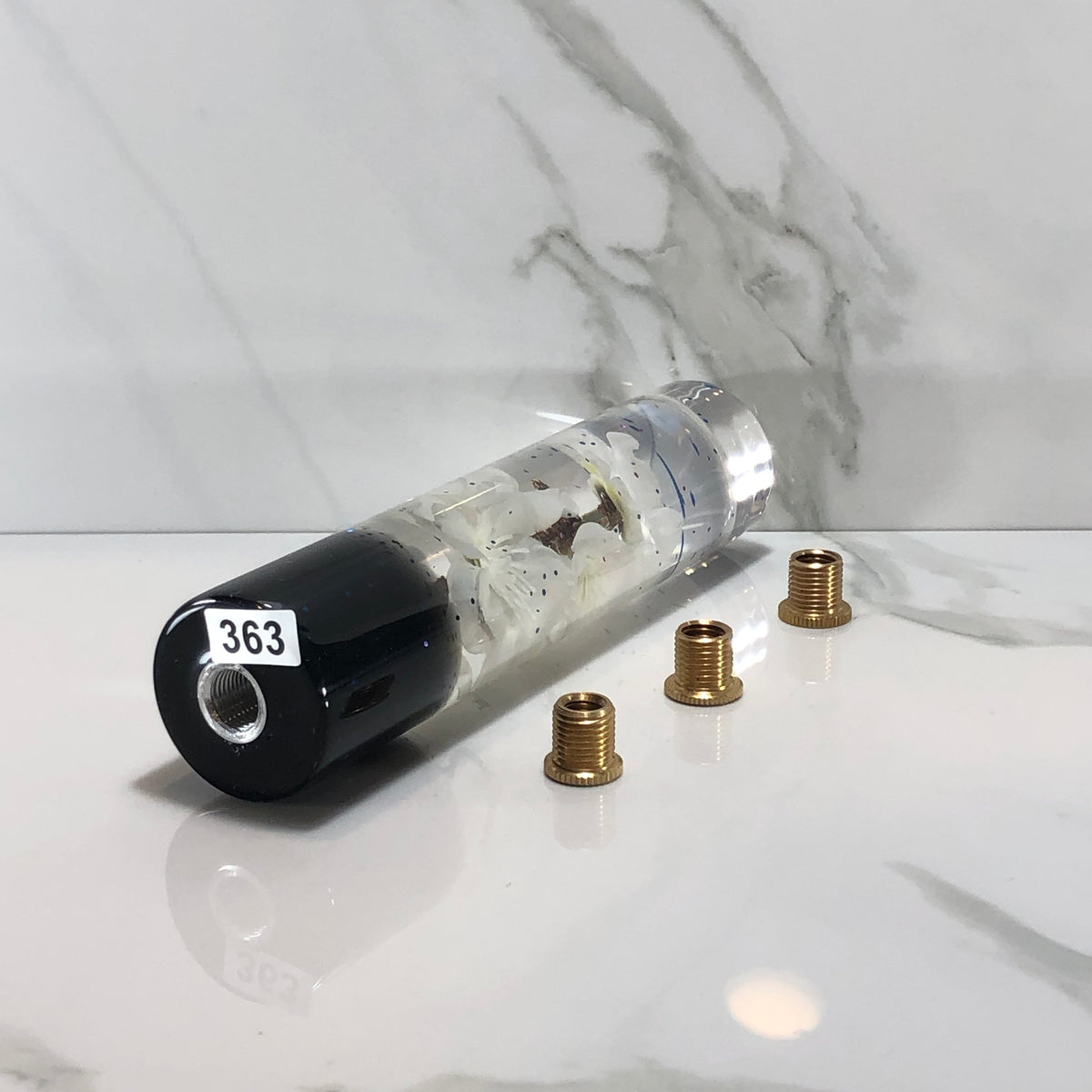 190mm White Blossom Resin Shift Knob — 7.5 in, 12mm x 1.25