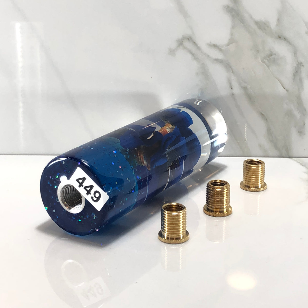 115mm Blue Blossom Resin Shift Knob — 4.5 in, 12mm x 1.25