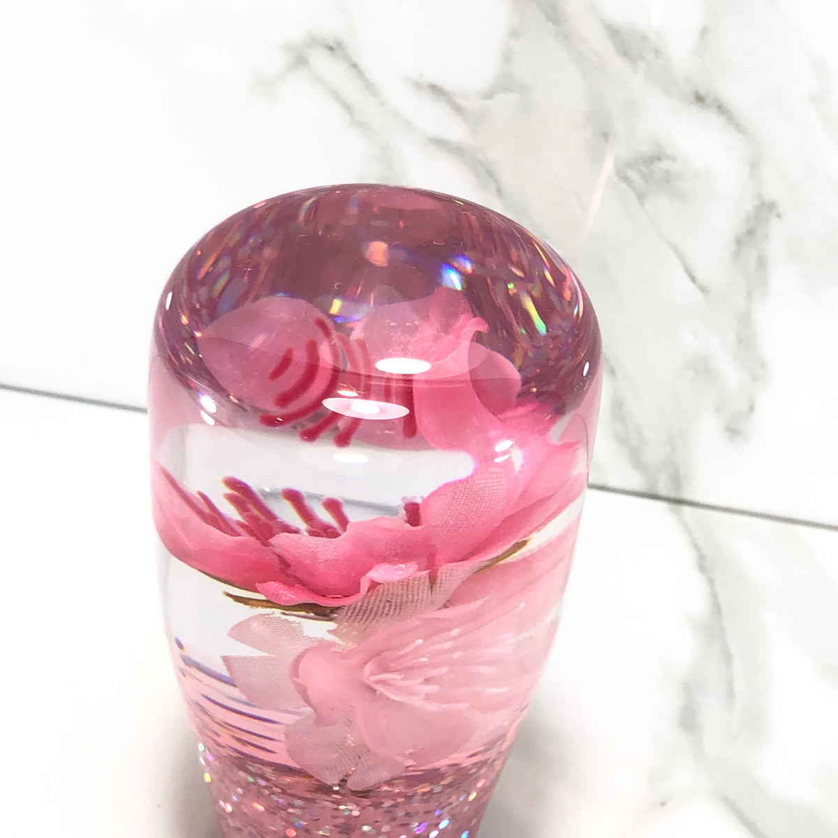 95mm Pink Blossom Resin Shift Knob — 3.5 in, 12mm x 1.25