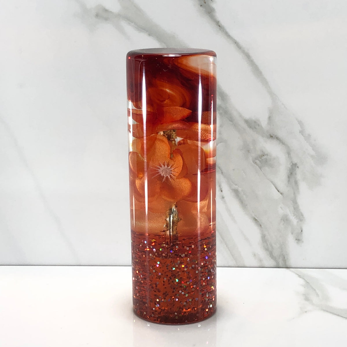 115mm Orange Flower Resin Shift Knob — 4.5 in, 12mm x 1.25