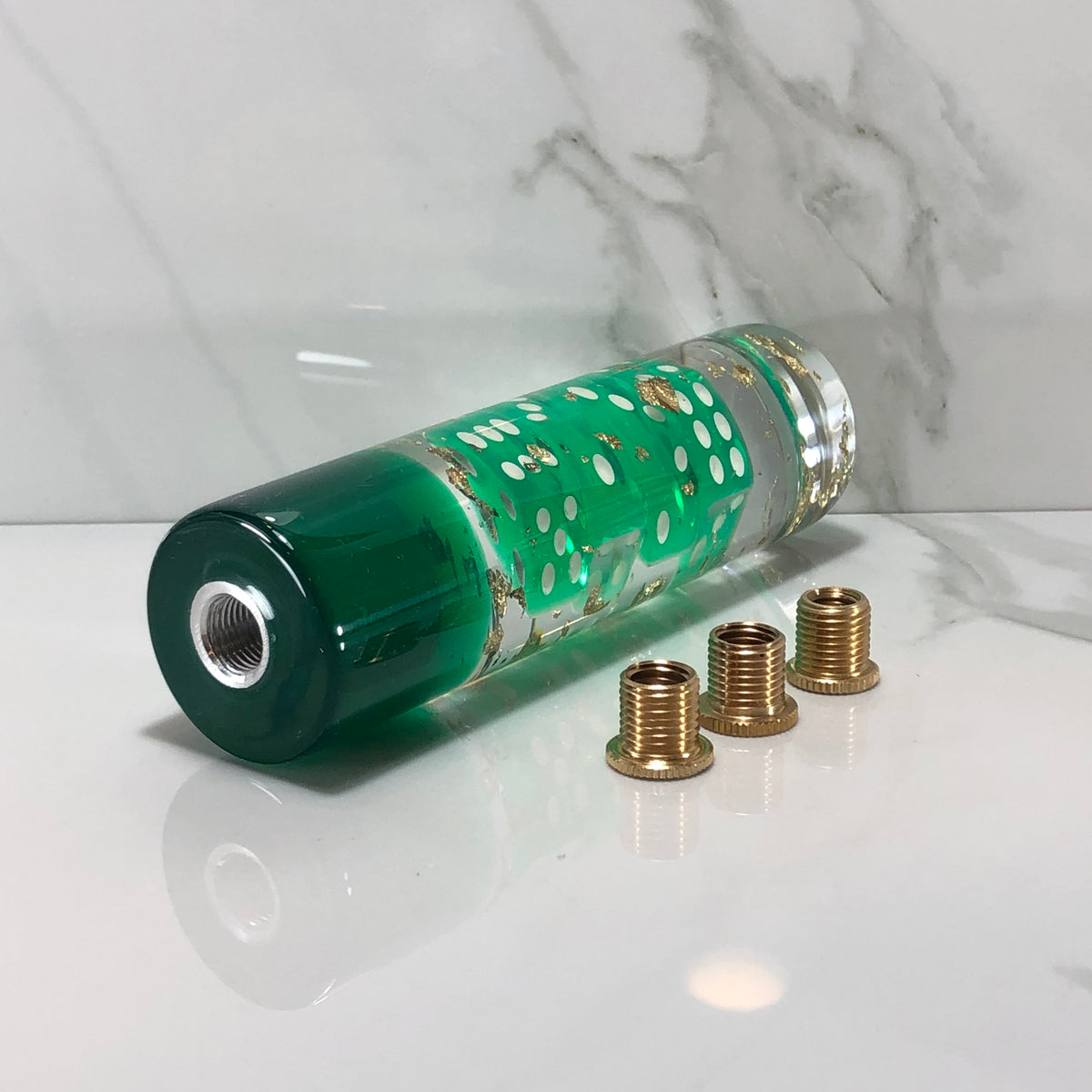 140mm Green Dice Resin Shift Knob — 5.5 in, 12mm x 1.25