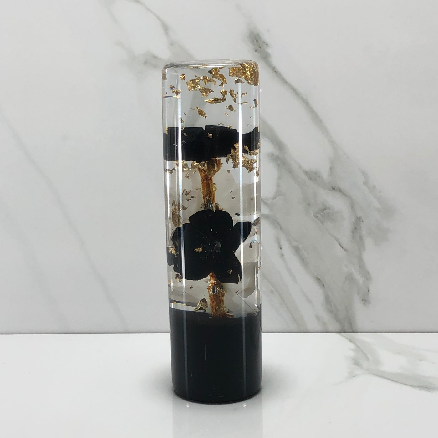 140mm Black White Blossom Resin Shift Knob — 5.5 in, 12mm x 1.25