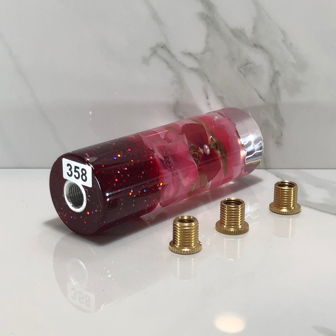 115mm Pink Red Blossom Resin Shift Knob — 4.5 in, 12mm x 1.25