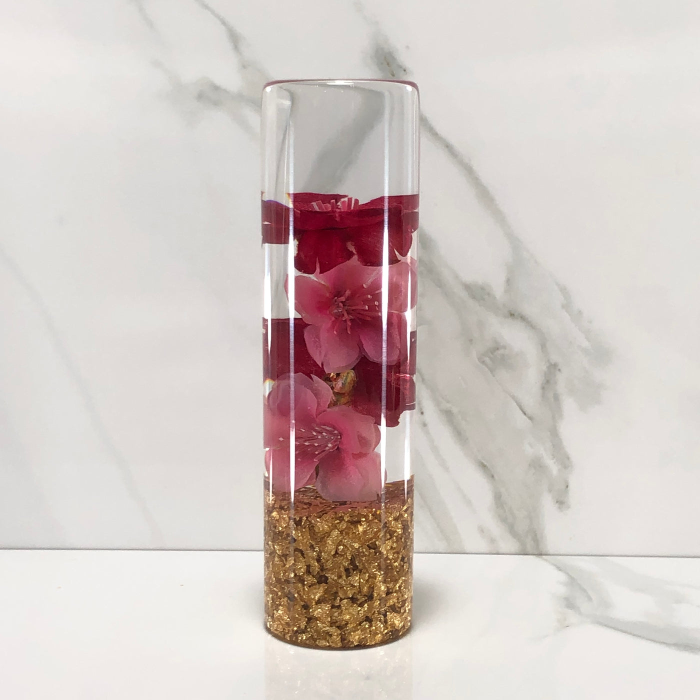 140mm Red Pink Blossom Resin Shift Knob — 5.5 in, 12mm x 1.25