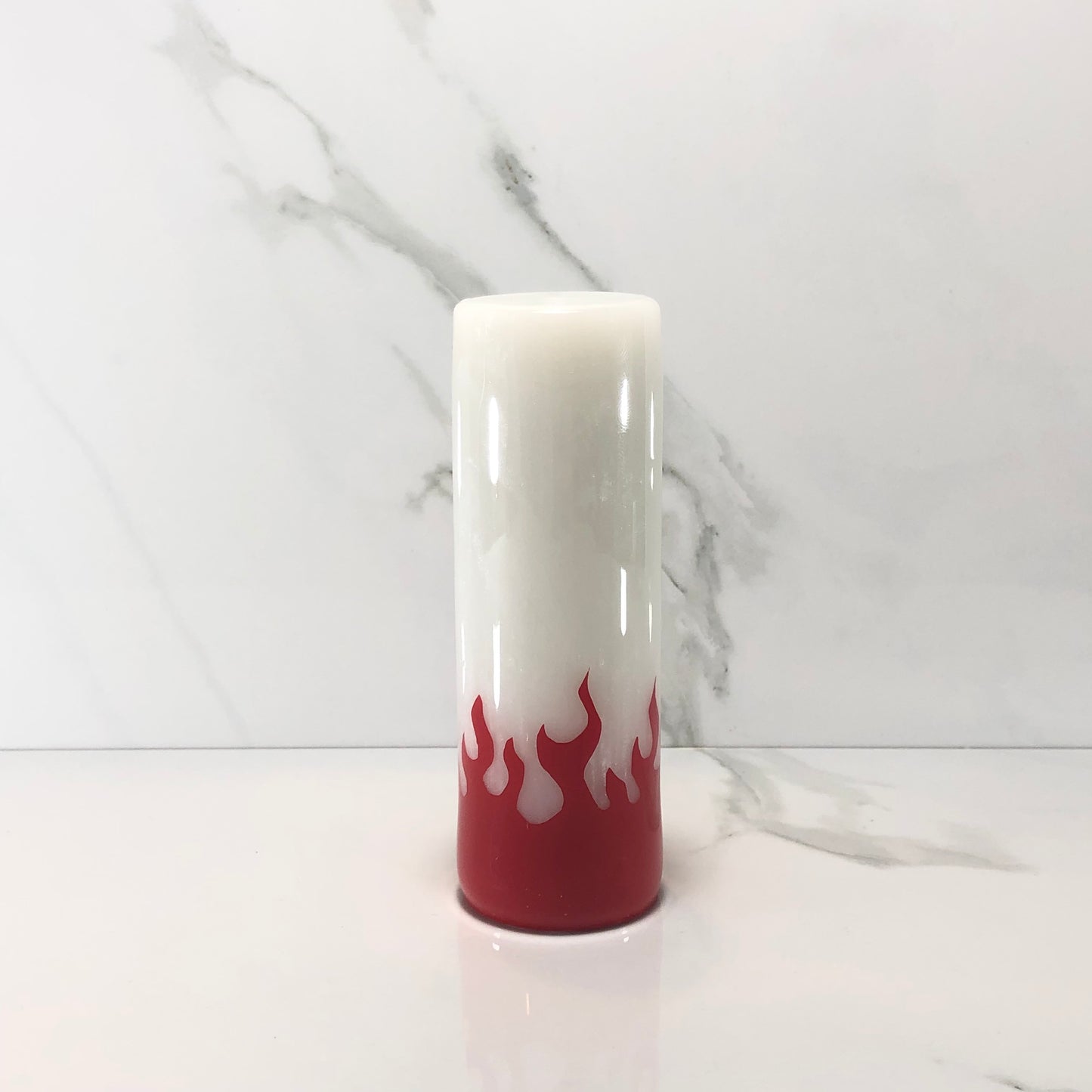 Mr__Grip 4 1/2 Inch Resin Custom Shift Knob Pearl white with red  flames