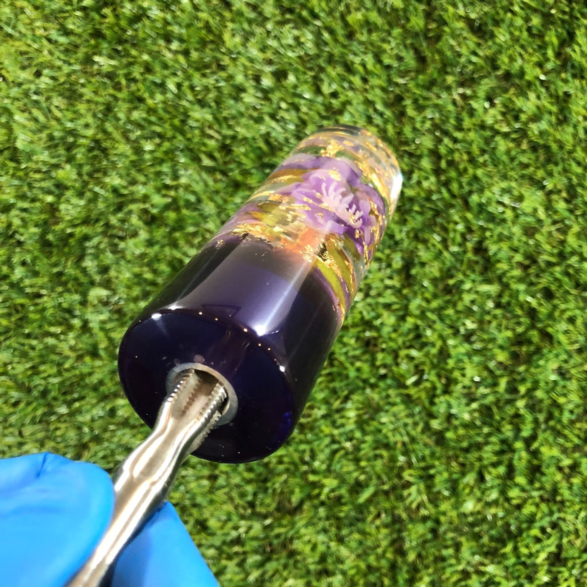 115mm Purple Gold Leaf Cherry Blossom Resin Shift Knob — 4.5 in, 12mm x 1.25