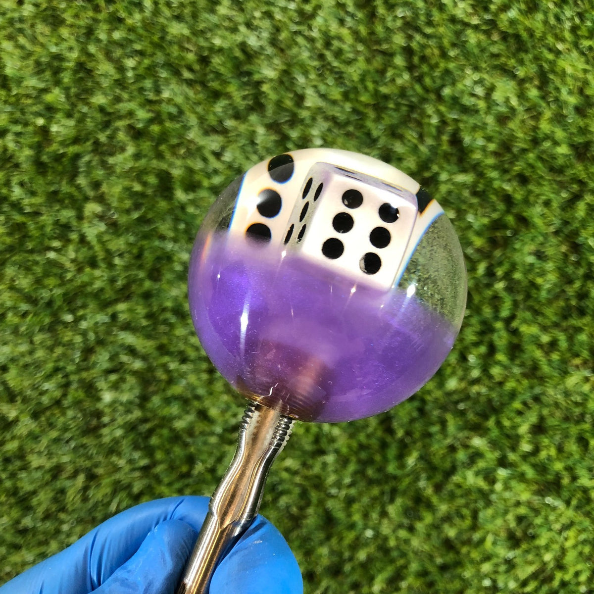 60mm Purple Pearl Dice Resin Shift Knob — 2.4 in, 12mm x 1.25