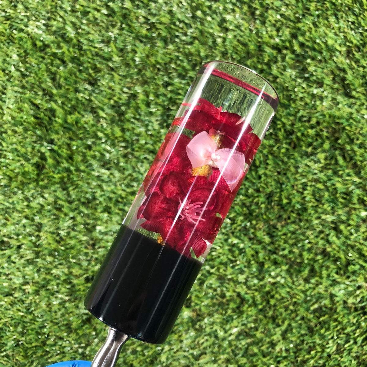 140mm Red Pink Bow Resin Shift Knob — 5.5 in, 12mm x 1.25