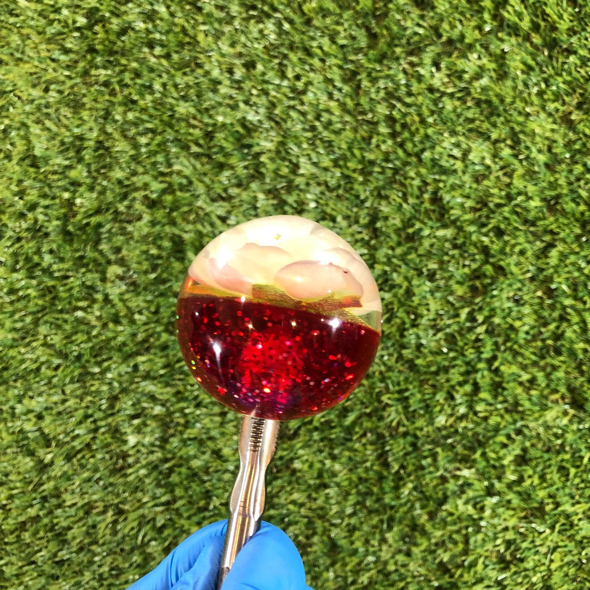 60mm Red White Glitter Rose Resin Shift Knob — 2.4 in, 12mm x 1.25