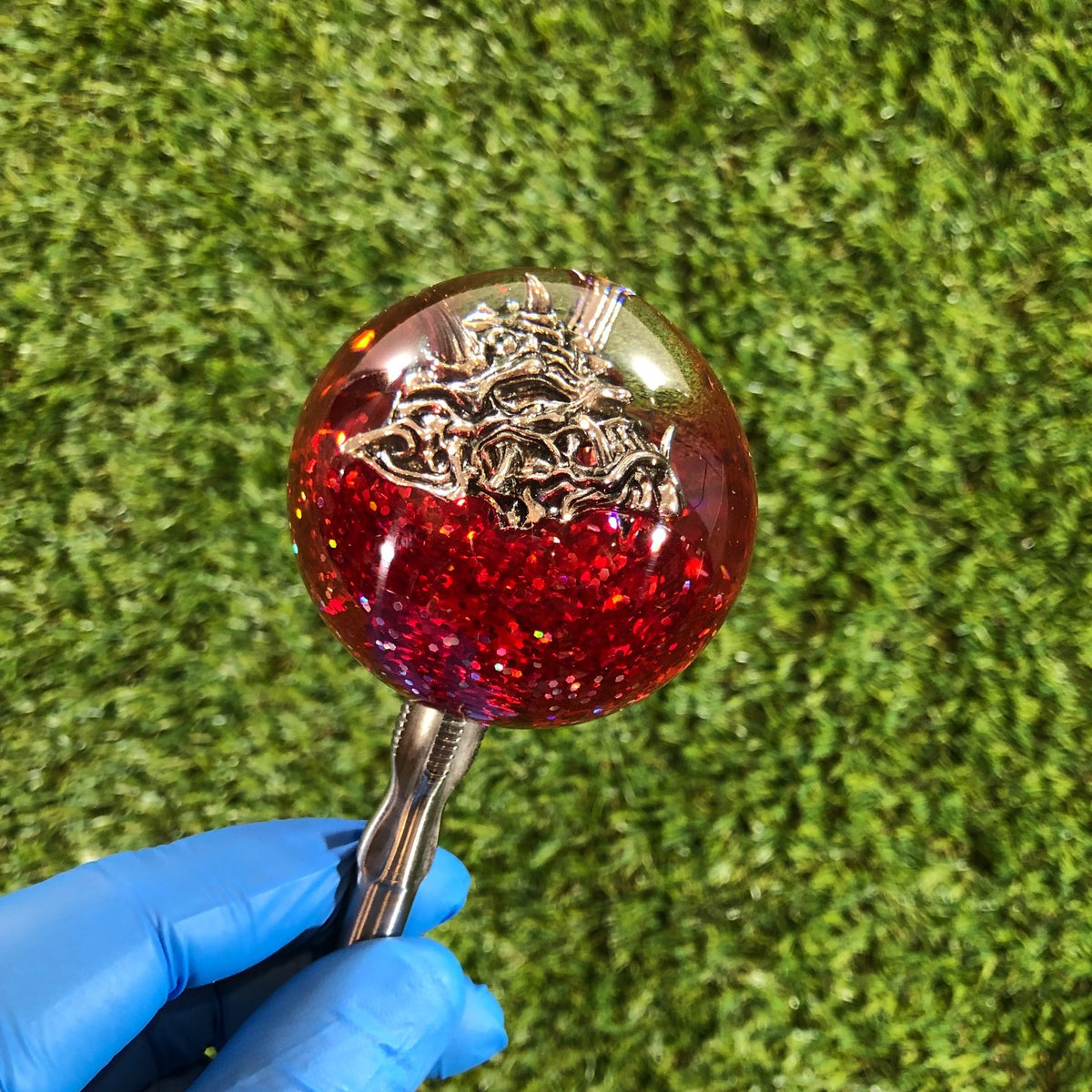 60mm Red Holographic Oni Mask Resin Shift Knob — 2.4 in, 12mm x 1.25